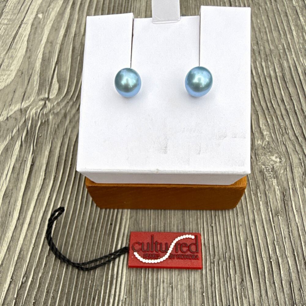Honora Blue/Teal Cultured Pearl Stud Earrings 925 Sterling Silver (155)